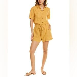Michael Stars Womens 100% Woven Linen Spice Yellow Nadine Romper Small